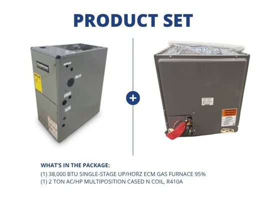 38,000 BTU 1-Stage Up/Horz ECM Gas Furnace 95% with 2 Ton AC/HP Multiposition Cased N Coil, R410A