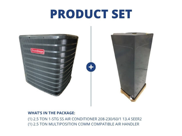 2.5 Ton 1-Stg SS Air Conditioner 13.4 SEER2 and 2.5 Ton Multiposition Comm Compatible Air Handler