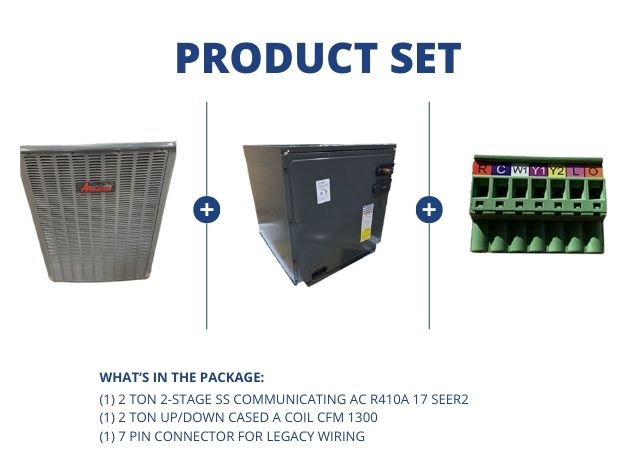 2 Ton 2-Stage SS Comm AC R410A 17 SEER2, 2 Ton Up/Down Cased A Coil CFM 1300 with 7 Pin Connector