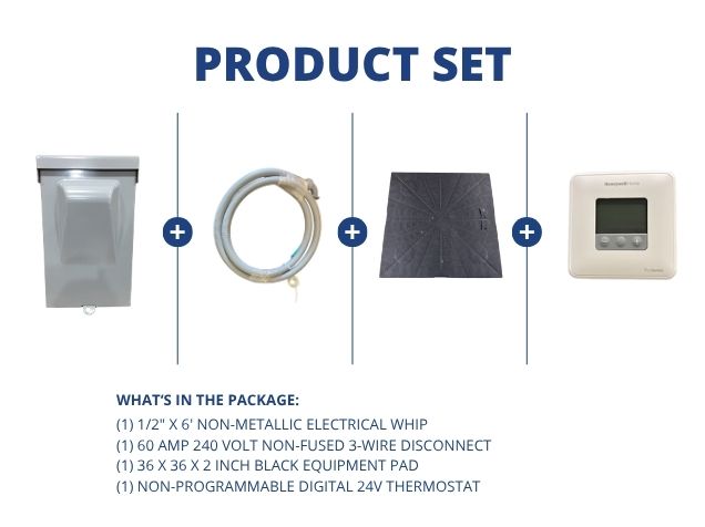 1/2" X 6' Electrical Whip with 60A 240V 3-Wire Disconnect, Black Equipment Pad and 24V Thermostat