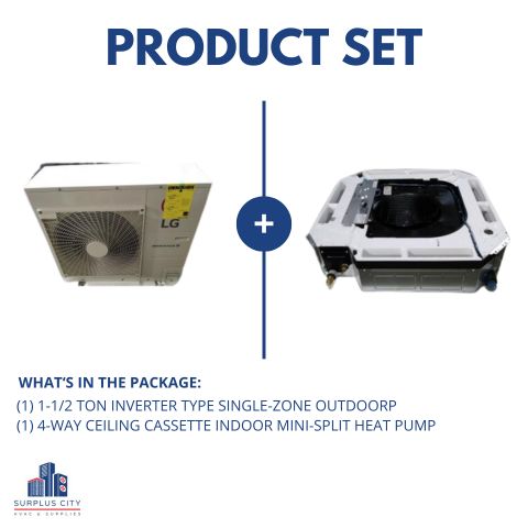 1.5 Ton Inverter OD/Ceiling Cassette ID Mini-Split Heat Pump Set, 20 SEER 208-230/60/1 R-410A