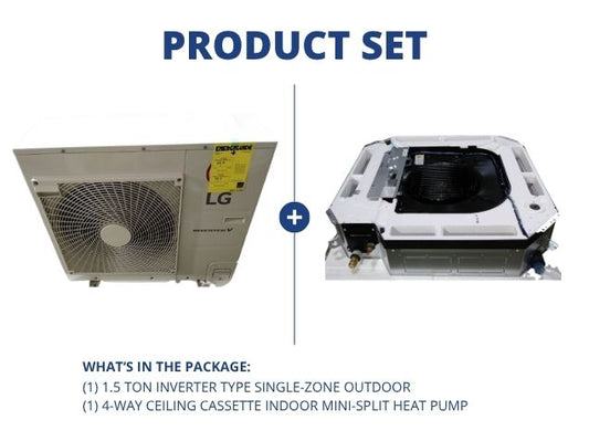 1.5 Ton Inverter OD/Ceiling Cassette ID Mini-Split Heat Pump Set, 20 SEER 208-230/60/1 R-410A