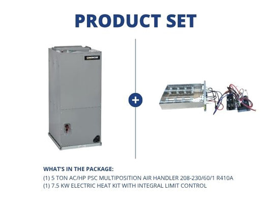 5 Ton AC/HP PSC Multiposition Air Handler 208-230/60/1 R410A, 7.5KW Heat with Integral Limit Control