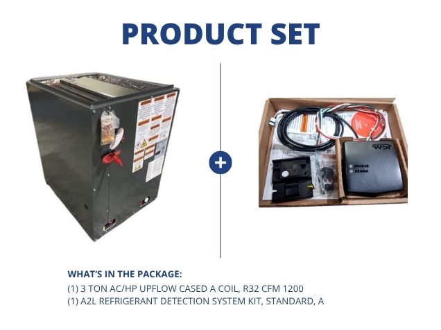 3 Ton AC/HP Upflow Cased A Coil, R32 CFM 1200 with A2L Refrigerant Detection System Kit, Standard, A