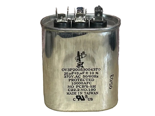 370 Vac, 20+3MFD 50/60 Hz, Oval Capacitor