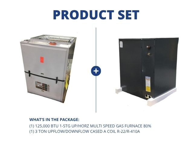 125,000 BTU 1-Stg Up/Horz ECM Multi Speed Gas Furnace 80% and 3 Ton Up/Down Cased A Coil R-22/R-410A