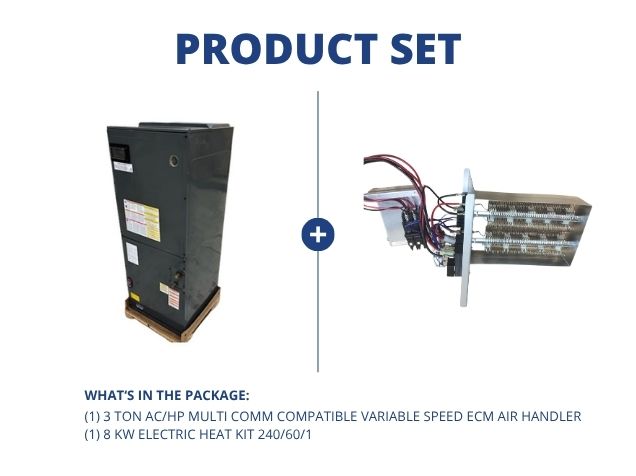 3 Ton AC/HP Multi Comm Compatible Variable Speed ECM Air Handler and 8 kW Electric Heat Kit 240/60/1