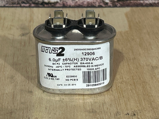 370 Vac, 6MFD 50/60 Hz, Oval Capacitor