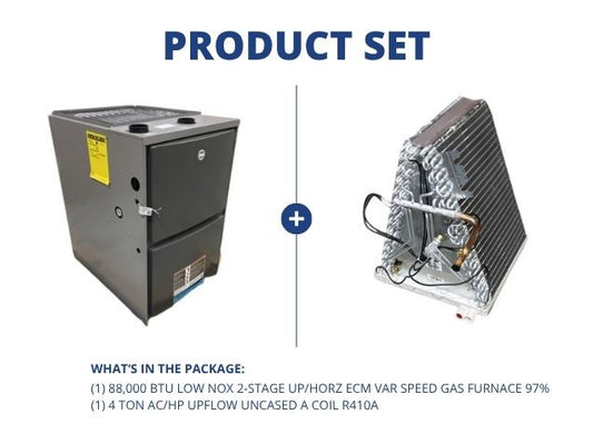 88,000 BTU Low NOx 2-Stage Up/Horz ECM Var Speed Gas Furnace 97% and 4 Ton AC/HP Upflow Uncased Coil