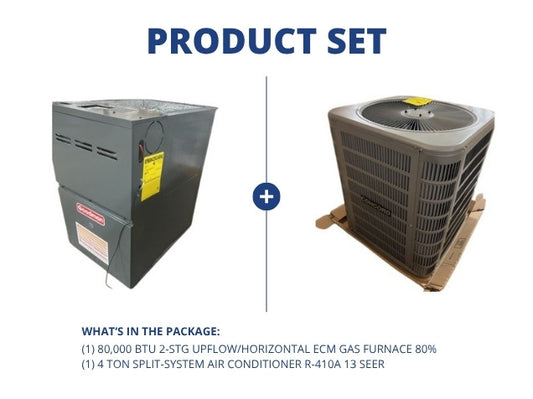80,000 BTU 2-Stg Upflow/Horizontal ECM Gas Furnace 80% and 4 Ton SS Air Conditioner 13 SEER, R-410A