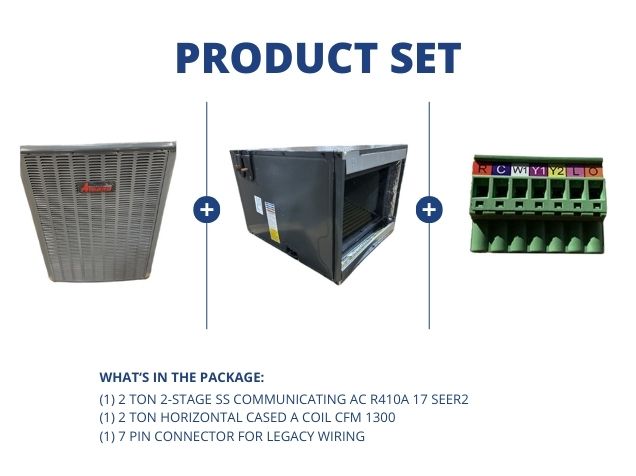 2 Ton 2-Stage SS Comm AC R410A 17 SEER2, 2 Ton Horizontal Cased A Coil CFM 1300 with 7 Pin Connector