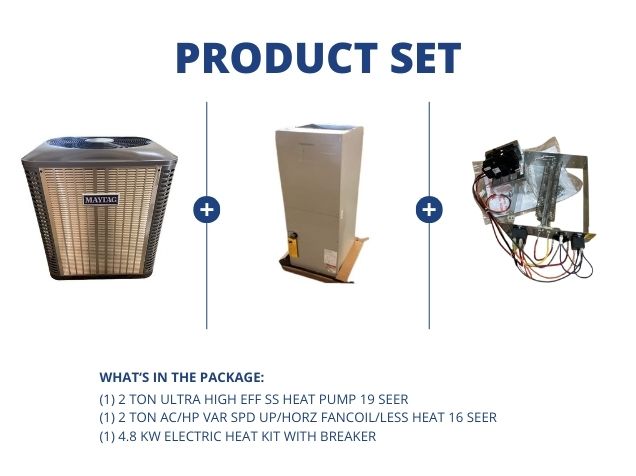 2 Ton Ultra High Eff SS Heat Pump 19 SEER, 2 Ton Var Spd Up/Horz Fancoil 16 SEER, 4.8 Heat W/Breaker