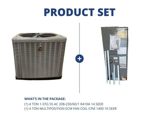 4 Ton 1-Stg SS Air Conditioner R-410A 14 SEER with 4 Ton Multiposition ECM Fan Coil CFM 1400 16 SEER