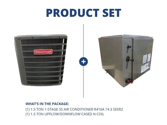 1.5 Ton 1-Stg SS Air Conditioner 208-230/60/1, 14.3 SEER2 and 1.5 Ton Upflow/Downflow Cased N Coil