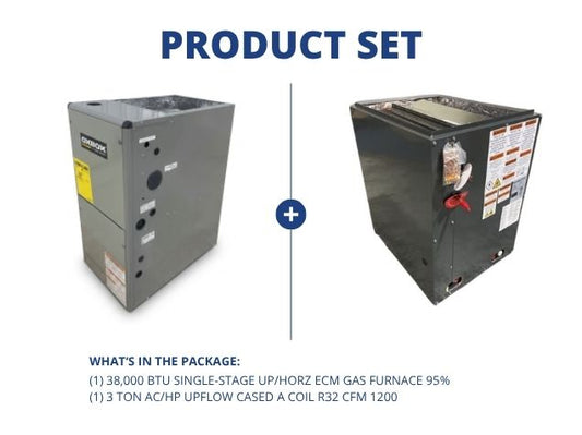 38,000 BTU Single-Stage Up/Horz ECM Gas Furnace 95% and 3 Ton AC/HP Upflow Cased A Coil R32 CFM 1200
