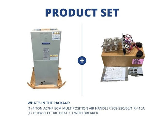 4 Ton AC/HP ECM Multiposition Air Handler 208-230/60/1 R-410A and 15 KW Electric Heat Kit w/ Breaker