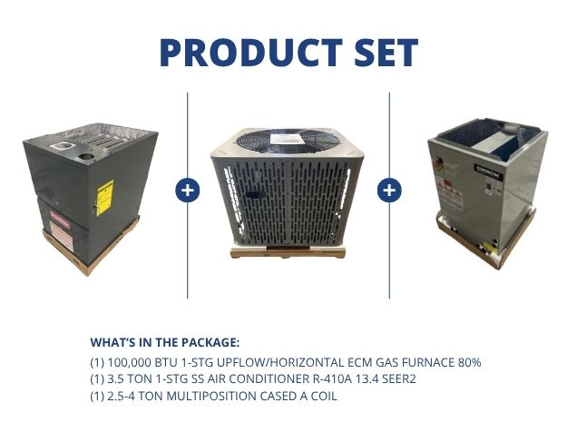 100,000 BTU Up/Horz Gas Furnace 80% with 3.5 Ton SS AC 13.4 SEER2 and 2.5-4 Ton Multi Cased A Coil