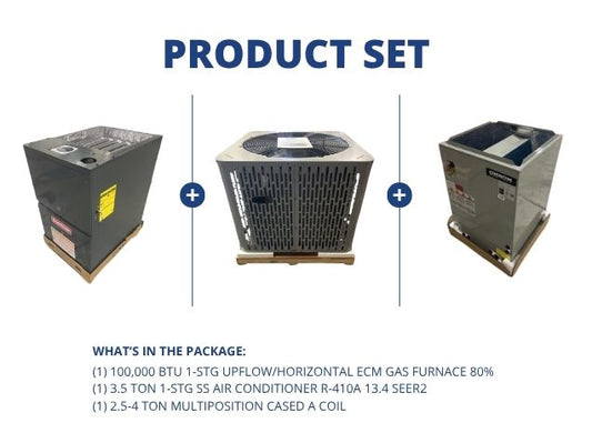 100,000 BTU Up/Horz Gas Furnace 80% with 3.5 Ton SS AC 13.4 SEER2 and 2.5-4 Ton Multi Cased A Coil