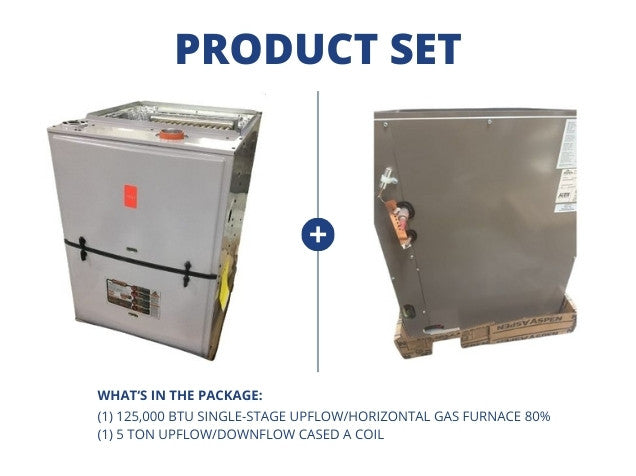 125,000 BTU Single-Stage Upflow/Horizontal Gas Furnace 80% with 5 Ton Upflow/Horizontal Cased A Coil