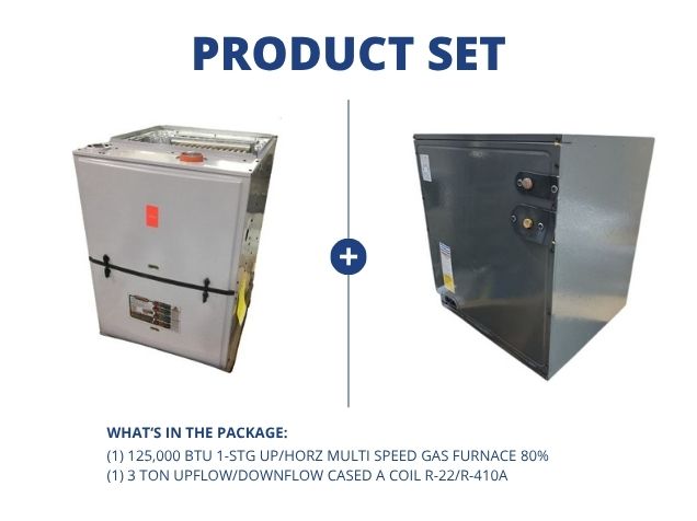 125,000 BTU 1-Stg Up/Horz ECM Multi Speed Gas Furnace 80% and 3 Ton Up/Down Cased A Coil R-22/R-410A