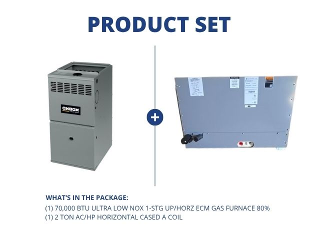 70,000 BTU Ultra Low NOx 1-Stg Up/Horz ECM Gas Furnace 80% with 2 Ton AC/HP Horizontal Cased A Coil