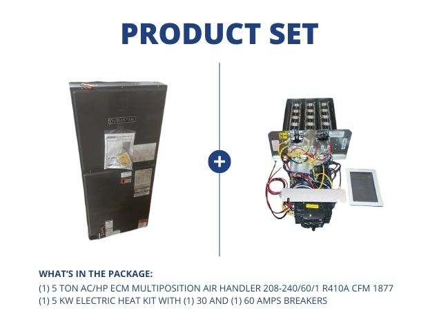 5 Ton AC/HP ECM Multiposition Air Handler 208-240/60/1 R410A with 5 kW w/(1) 30 and (1) 60A Breakers