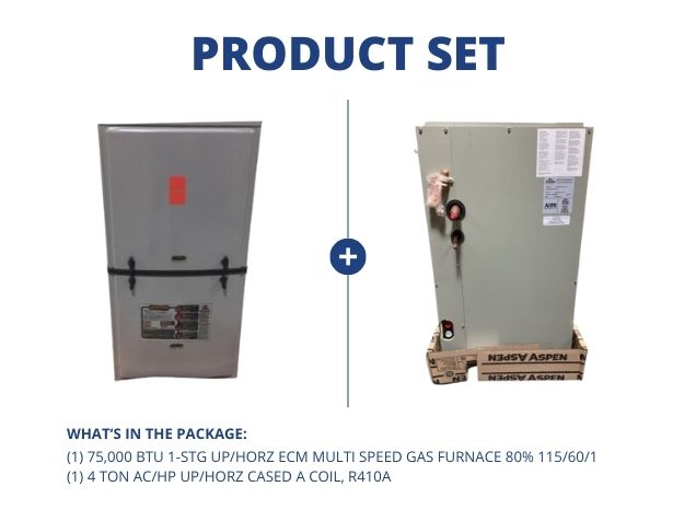75,000 BTU 1-Stg Up/Horz ECM Multi Speed Gas Furnace 80% and 4 Ton AC/HP Up/Horz Cased A Coil, R410A