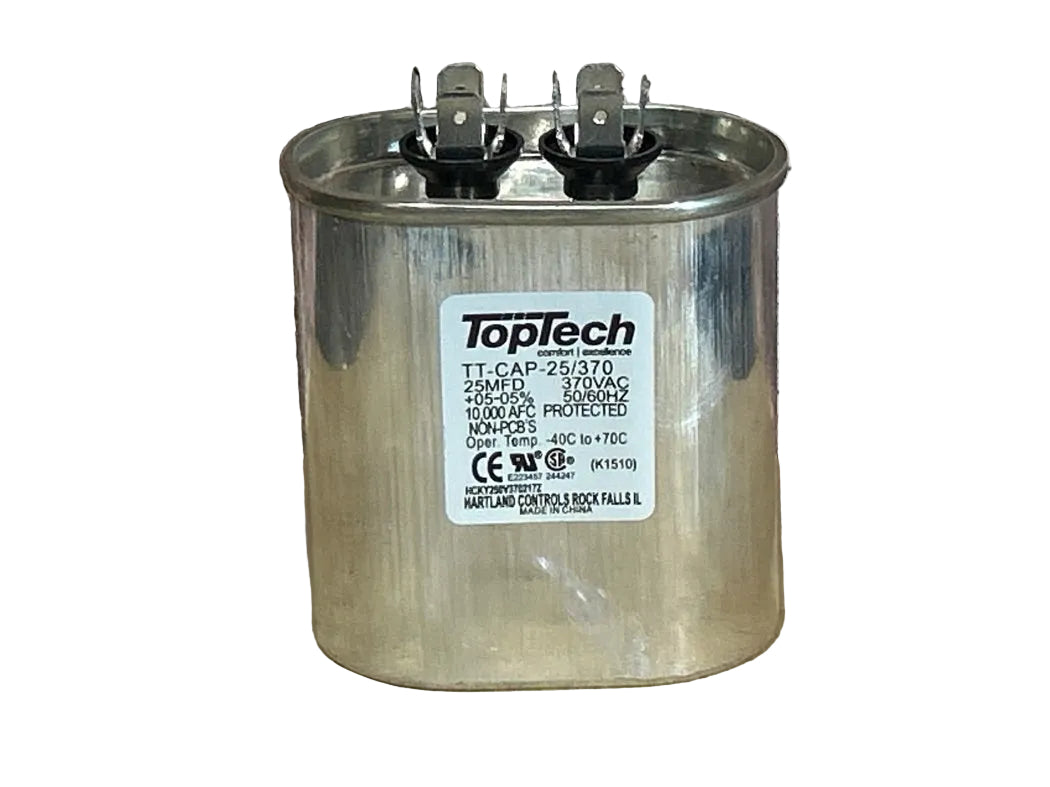 370 Vac, 25MFD 50/60 Hz, Oval Capacitor