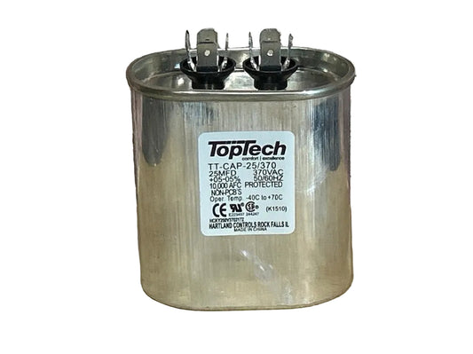 370 Vac, 25MFD 50/60 Hz, Oval Capacitor