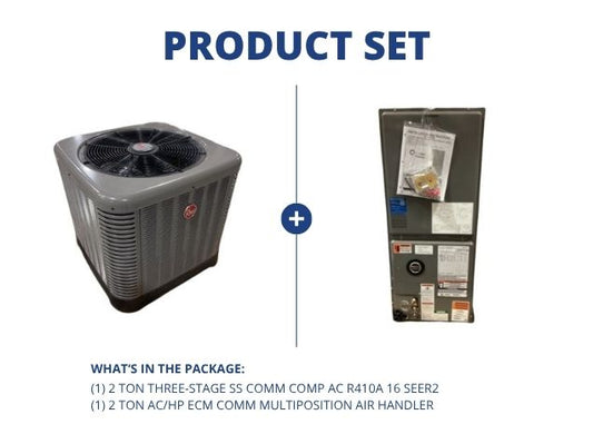 2 Ton Three-Stage SS Comm Comp AC R410A 16 SEER2 with 2 Ton AC/HP ECM Comm Multiposition Air Handler