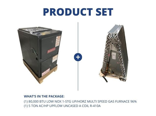 80,000 BTU Low NOx 1-Stg Up/Horz ECM Gas Furnace 96% with 5 Ton AC/HP Upflow Uncased A Coil R-410A