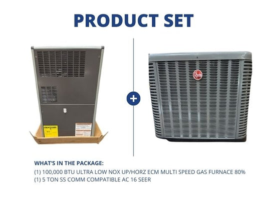 100,000 BTU Ultra Low NOx Up/Horz Multi Spd Gas Furnace 80% and 5 Ton SS Comm Compatible AC 16 SEER