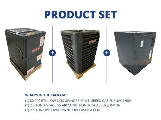 80,000 BTU Low NOx Up/Horz Gas Furnace 96%, 2.5 Ton AC 14.3 SEER2 with 2.5 Ton Up/Down Cased A Coil