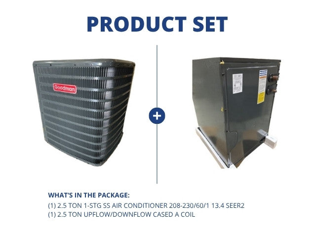 2.5 Ton 1-Stg SS Air Conditioner 208-230/60/1 13.4 SEER2 and 2.5 Ton Upflow/Downflow Cased A Coil