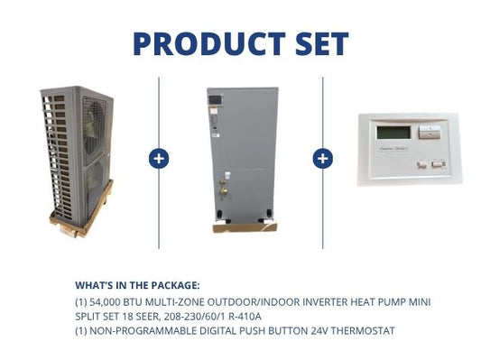 54,000 BTU Multi-Zone Outdoor/Indoor Inverter HP Mini Split Set 18 SEER, R-410A with 24V Thermostat