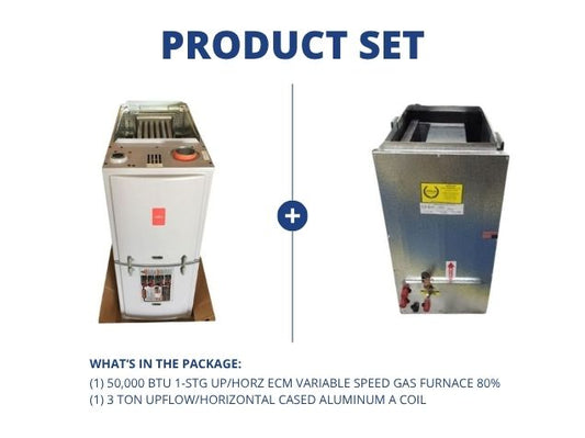 50,000 BTU 1-Stg Up/Horz ECM Variable Speed Gas Furnace 80% with 3 Ton Up/Horz Cased Aluminum A Coil