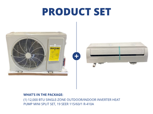 12,000 BTU Single-Zone Outdoor/Indoor Inverter Heat Pump Mini Split Set, 19 SEER 115/60/1 R-410A