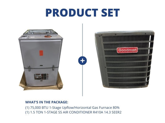75,000 BTU 1-Stage Up/Horz Gas Furnace 80% with 1.5 Ton 1-Stage SS Air Conditioner R410A 14.3 SEER2