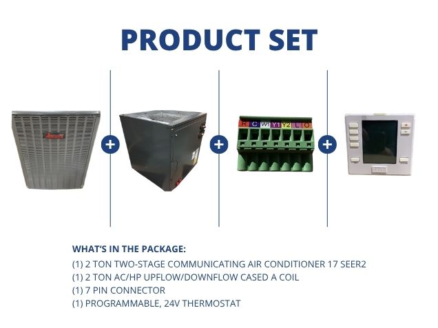 2 Ton 2-Stg Comm AC 17 SEER2, 2 Ton AC/HP Up/Down Cased A Coil, 7 Pin Connector with 24V Thermostat