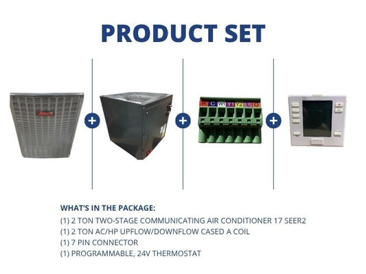 2 Ton 2-Stg Comm AC 17 SEER2, 2 Ton AC/HP Up/Down Cased A Coil, 7 Pin Connector with 24V Thermostat