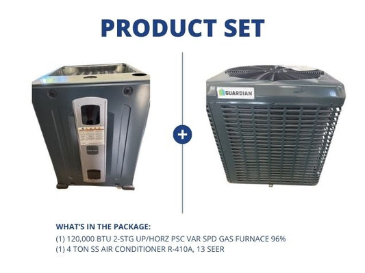120,000 BTU 2-Stg Up/Horz PSC Var Spd Gas Furnace 96% with 4 Ton SS Air Conditioner R-410A, 13 SEER