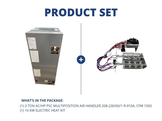 3 Ton AC/HP PSC Multiposition Air Handler 208-230/60/1 R-410A, CFM 1560 with 10 kW Electric Heat Kit
