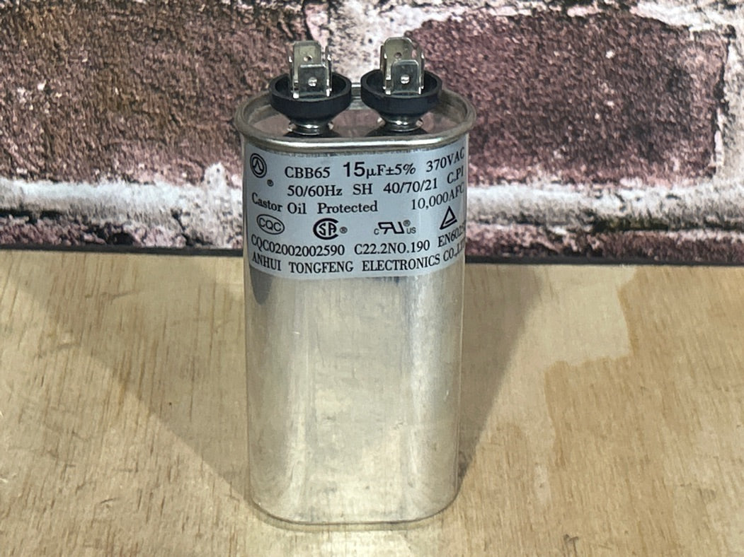 370 Vac, 15MFD 50/60 Hz, Oval Capacitor