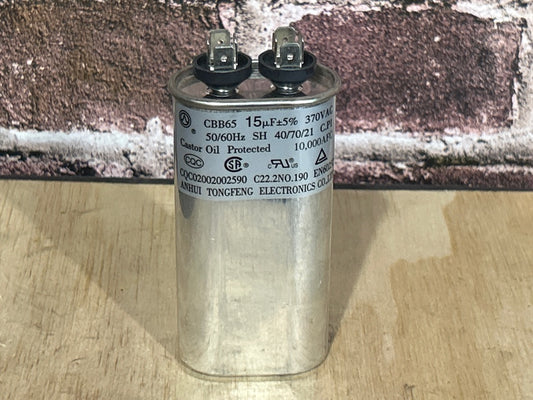 370 Vac, 15MFD 50/60 Hz, Oval Capacitor