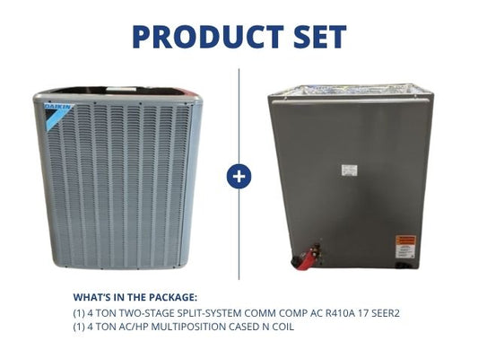 4 Ton Two-Stage Split-System Comm Comp AC R410A 17 SEER2 with 4 Ton AC/HP Multiposition Cased N Coil