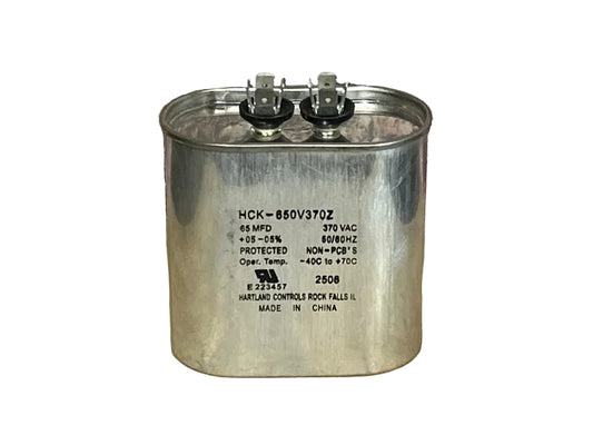 370 Vac, 65MFD 50/60 Hz, Oval Capacitor