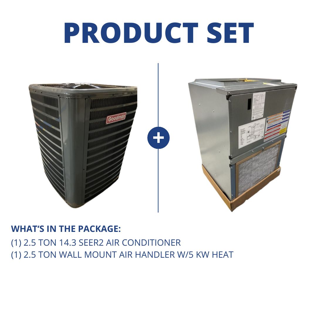 2.5 Ton 14.3 SEER2 Air Conditioner and 2.5 Ton Wall Mount Air Handler W/5 Kw Heat