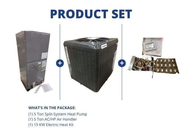 5 Ton 2-Stg SS Heat Pump 15.2 SEER2 and 5 Ton Multiposition Air Handler and 15 KW Electric Heat Kit