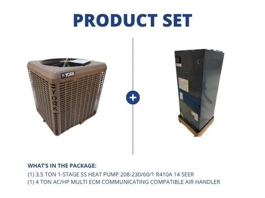 3.5 Ton 1-Stage Heat Pump 208-230/60/1 R410A 14 SEER and 4 Ton AC/HP Multi ECM Comm Comp Air Handler