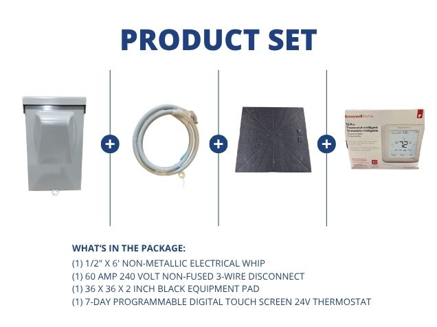 1/2" X 6' Electrical Whip with 60A 240V 3-Wire Disconnect, Black Equipment Pad and 24V Thermostat